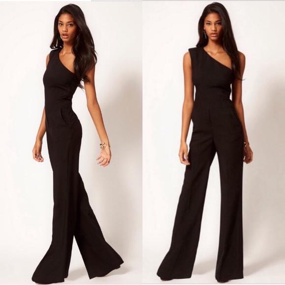 💥 SALE Off One Shoulder Wide Leg Chiffon Jumpsuit - Picture 2 of 5